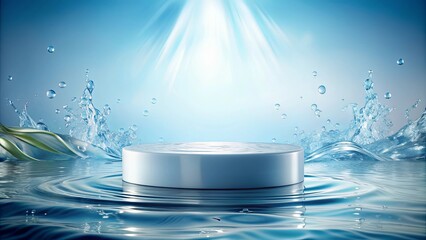 Clear water podium for displaying products, representing freshness and purity , water, podium, display, products, freshness
