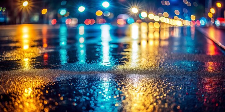Background of wet asphalt road with reflections of lights and darkened surface , wet, asphalt, road, background, reflections, lights