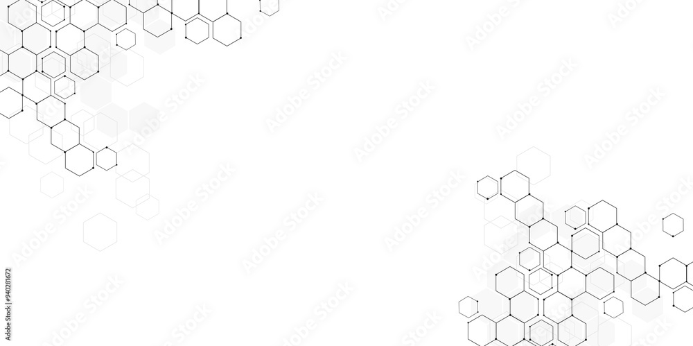 Poster Vector white technology hexagon background., Vector illustration of hexagons pattern. Geometric abstract background with simple hexagonal elements.