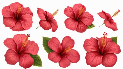 Vibrant hibiscus flowers clipart collection perfect for various design projects, set against clean backgrounds for easy use.