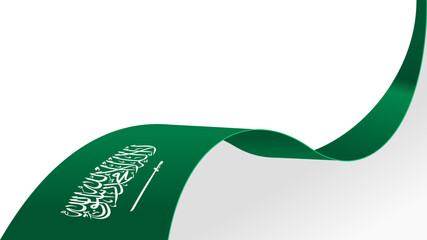 Curved ribbon with flag of Saudi Arabia on white background with copyspace