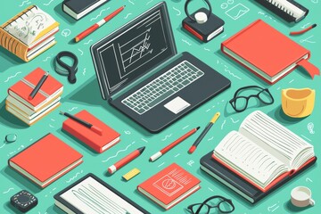 Illustration of educational learning tools set on table created with Generative AI