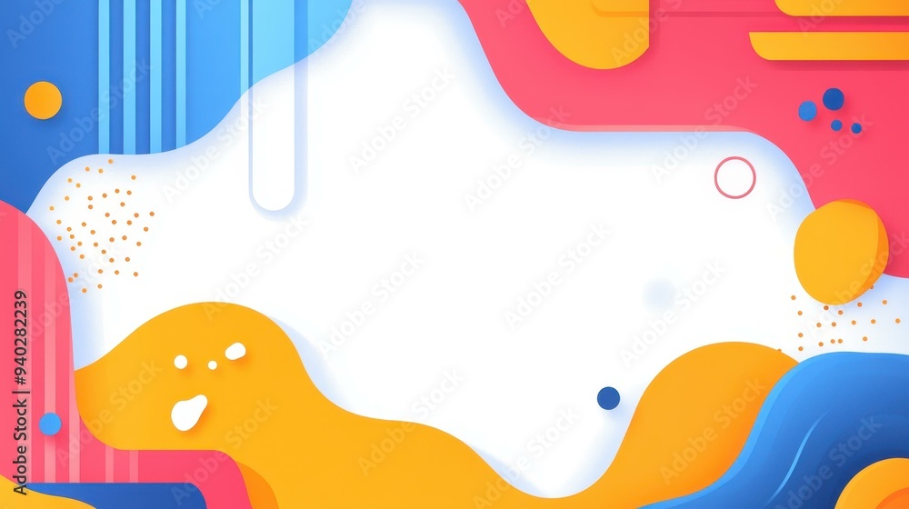 Poster vibrant geometric patterns blend with abstract waves, creating a fun and modern cartoonstyle backdro