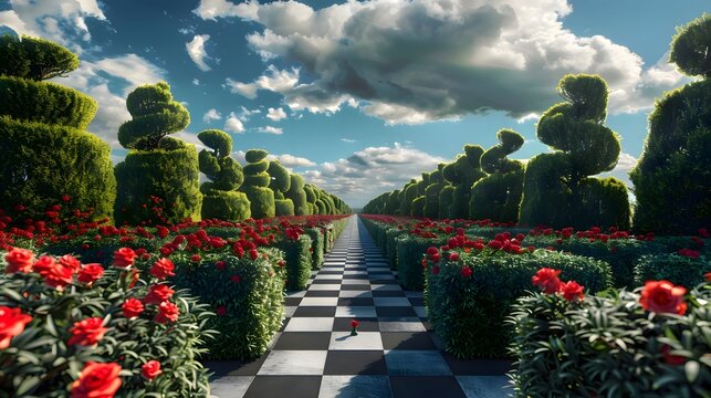 A Checkerboard Path Through a Lush Garden