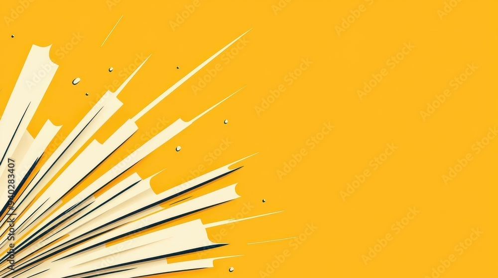Poster bright rays burst forth in a pop art style, featuring a vibrant yellow retro background that adds de