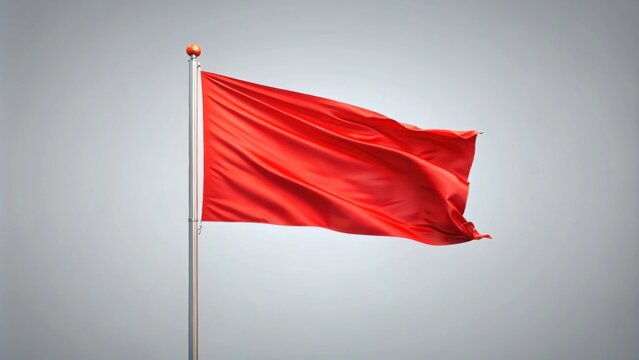 Waving red flag on pole isolated on background , waving, red, flag, pole, isolated,background, warning, caution, danger, alert