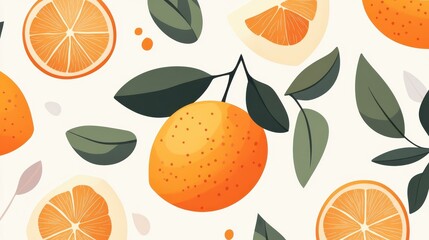 Vibrant orange citrus fruit pattern set perfect for fresh designs. Enjoy a modern, flat illustration style with playful textures.