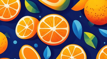 Vibrant orange citrus fruit pattern set perfect for fresh designs. Enjoy a modern, flat illustration style with playful textures.