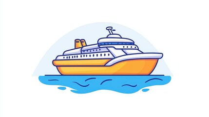 A stylish cartoon cruise ship design, perfect for tshirts, web, and apps. Unique doodle style with a modern twist
