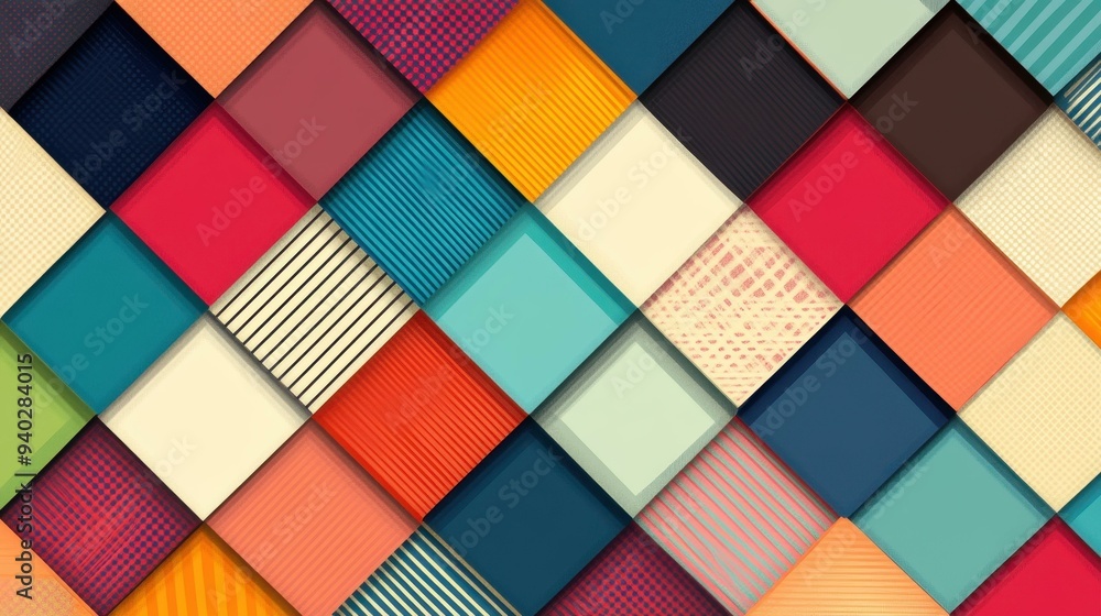 Poster colorful fabric with a unique checkered pattern and tribalinspired diagonal lines. perfect for a mod