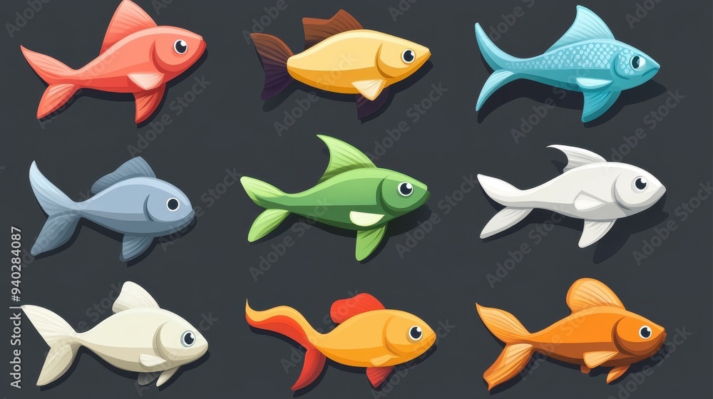 Poster discover vibrant fish tail icons in a modern flat design. perfect for adding a playful touch to your
