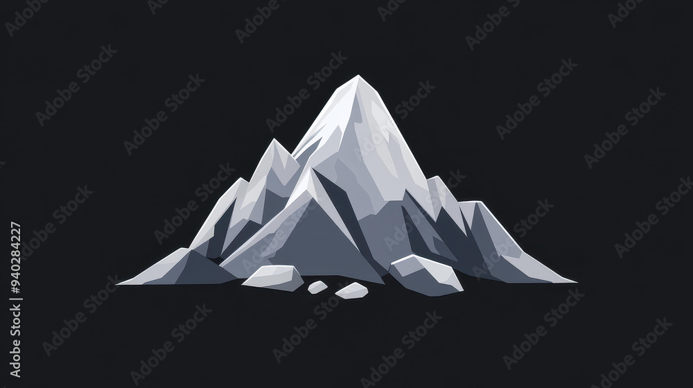 Canvas Prints A modern flat vector illustration of a mountain range, showcasing rocky textures against a dark, compelling backdrop.