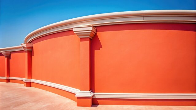 Modern parapet wall in bright coral with curved features and striking appeal , modern, parapet wall, bright coral