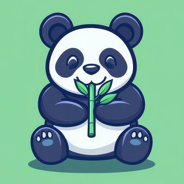 panda eating bamboo cartoon style clip art preview