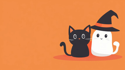 Spooky yet cute, this flat vector art features black cats, white ghosts, and pumpkins, perfect for Halloween vibes