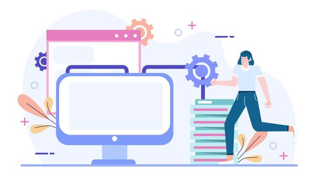 Digital workflow management and technology integration illustration business animated video