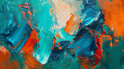 Bold Abstract Painting with Vibrant Orange and Teal Textures
