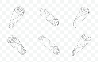 Print Kathi Roll Art Vector Set Delicious and Flavorful Food Vector Illustrations