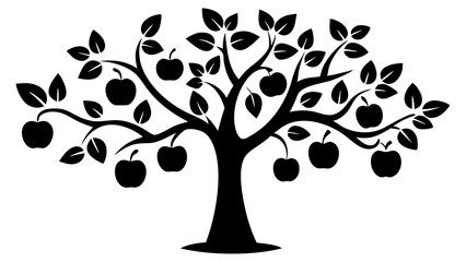 Detailed Apple Tree with Fruit: Classic Black and White Illustration for Prints