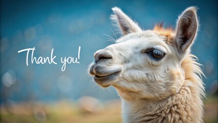 Funny thank you card featuring a cute lama giving a kiss, funny, thank you, card, lama, kiss, cute, animal, love
