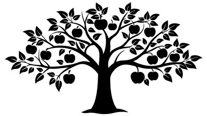 Detailed Apple Tree with Fruit: Classic Black and White Illustration for Prints