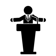 icon illustration of a person giving a speech, speaking at the podium, giving a speech