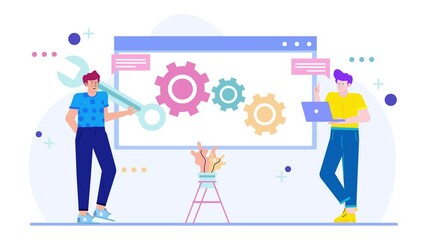 Collaborative tech development with tools and technology illustration business animated video