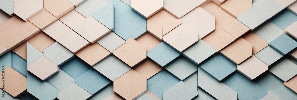 Aufkleber geometric elegance: intricate 3d render of overlapping triangles and hexagons in a minimalist pastel
