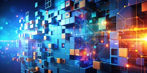 Abstract of emerging tech concepts with a side view angle and complementary color scheme