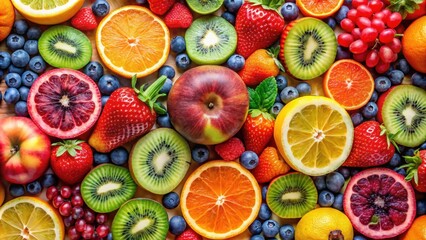 Close-up shots of assorted fruits arranged in vibrant, colorful patterns , fruits, photography, ideas, stock photo
