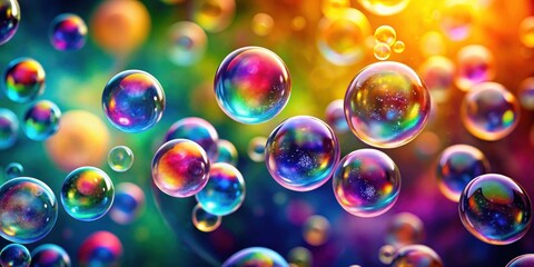 Naklejka premium Abstract wallpaper with flying bubbles on a colorful blurred background, abstract, wallpaper, bubbles, flying,colorful