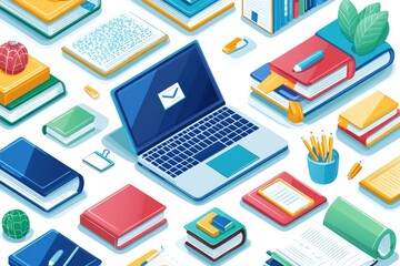 Illustration of educational learning tools set on table created with Generative AI