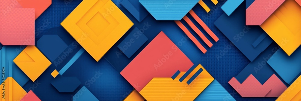 Poster dynamic geometric pattern with triangles and hexagons in bold colors for eye-catching advertising de