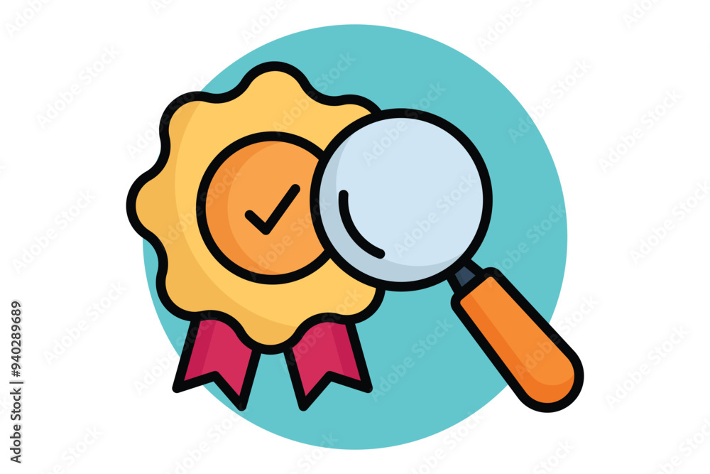 Poster quality control colored outline icon. charter with magnifying glass. icon related to efficiency. pro