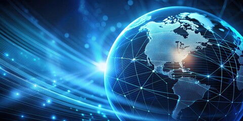 Fototapeta premium Blue globe with futuristic technology lines background, blue, globe, technology, lines, futuristic, planet