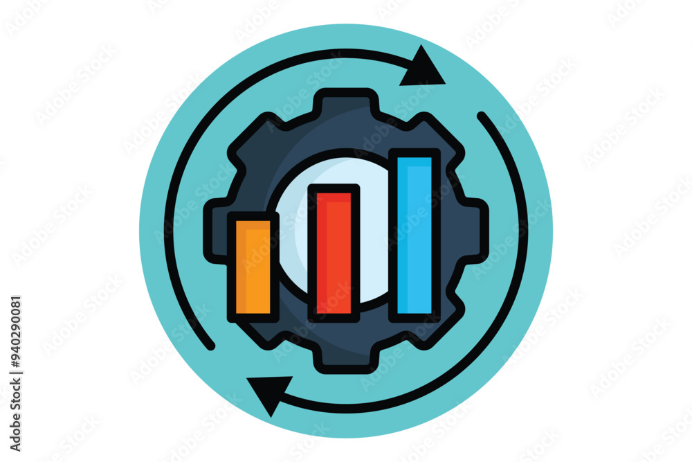 Poster optimization colored outline icon. chart with gear and arrow. icon related to efficiency. productivi