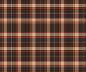 Plaid fabric pattern, brown, cream, orange, seamless for textile and design clothes skirt pants apron tablecloth blanket or decoration fabric. Vector illustration.