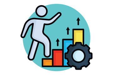 Process improvement colored outline icon. people climb charts and gear. icon related to efficiency. productivity elements vector illustration