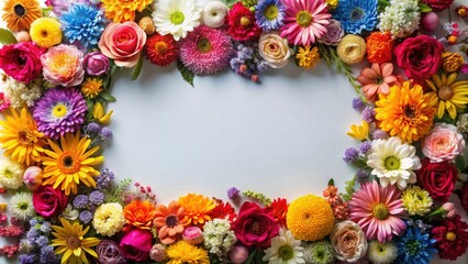 Colorful frame made of various flowers on clear background, flowers, frame, colorful, vibrant, nature, background