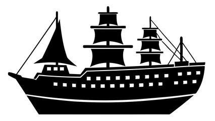 Ship Silhouette: High-Resolution Black and White Vector Illustration