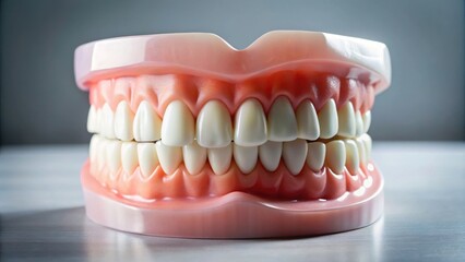 Obraz premium A realistic fake teeth and gums on a dental model , cosmetic, prosthetic, dentistry