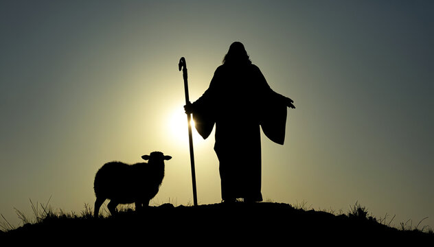 Shepherd Jesus Christ Taking Care of Missing Lamb. Warm Toned Soft Picture