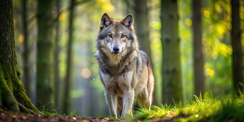 Majestic grey wolf roaming in the dense forest, Wolf, Wildlife, Animal, Nature, Predator, Wild, Hunt, Pack, Trees, Woods, Foliage