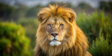 Fototapeta premium Close-up photo of a majestic lion in its natural habitat, wildlife, lion, predator, African, safari, animal, nature, carnivore