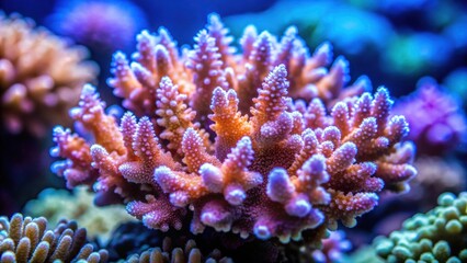 Beautiful Acropora SPS coral in coral reef aquarium tank, macro shot with selective focus, coral, reef, aquarium
