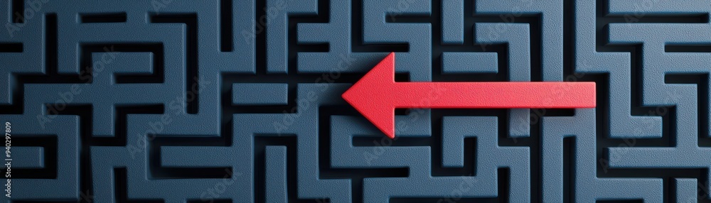 Poster a captivating maze design with a striking red arrow indicating direction, symbolizing guidance and p