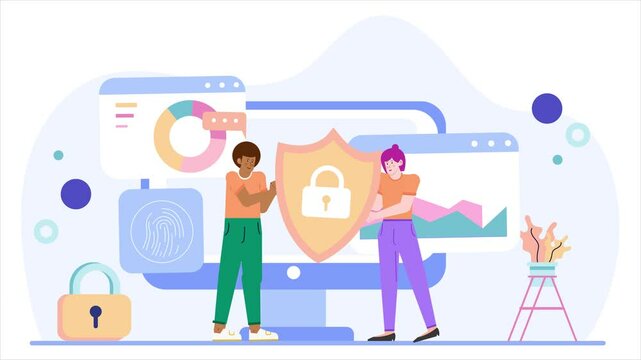 Digital security and data protection illustration business animated video