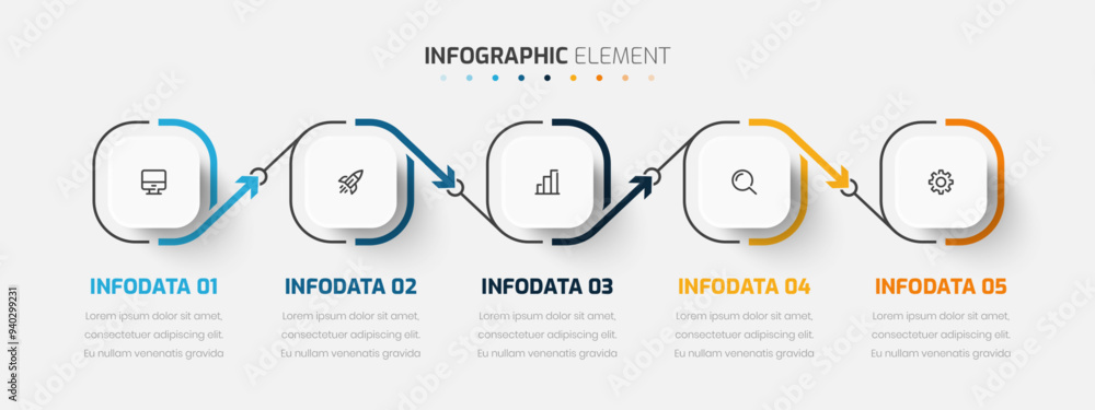 Poster vector business infographic template with arrows square label 5 sections good for presentation