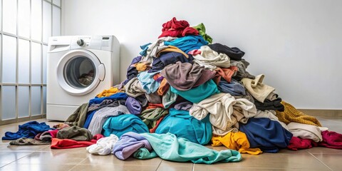 Dirty laundry piled up in a messy pile in a laundry room , dirty, laundry, clothes, pile, messy, housework, chore, household