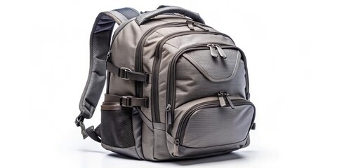 Fototapeta premium Grey sports backpack with multiple compartments and adjustable straps, sporty, backpack, gray, athletic, bag, pockets